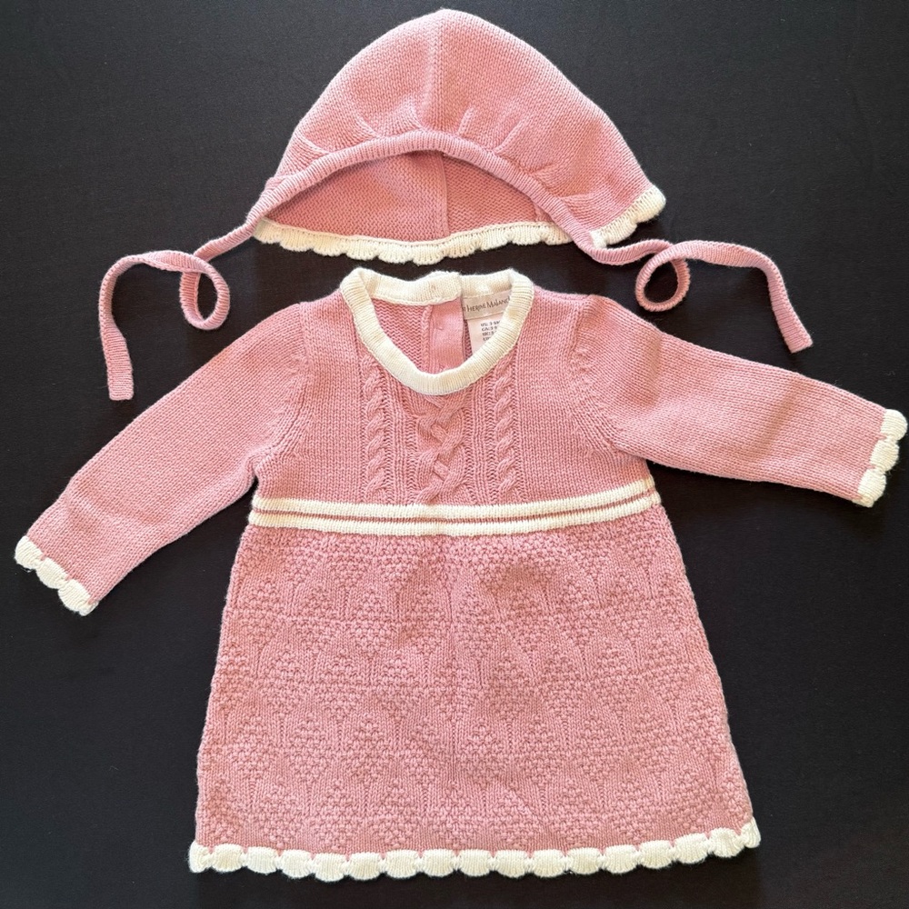 Catherine Malandrino Pink Sweater Dress, And Hat Set Size 3-6 Months